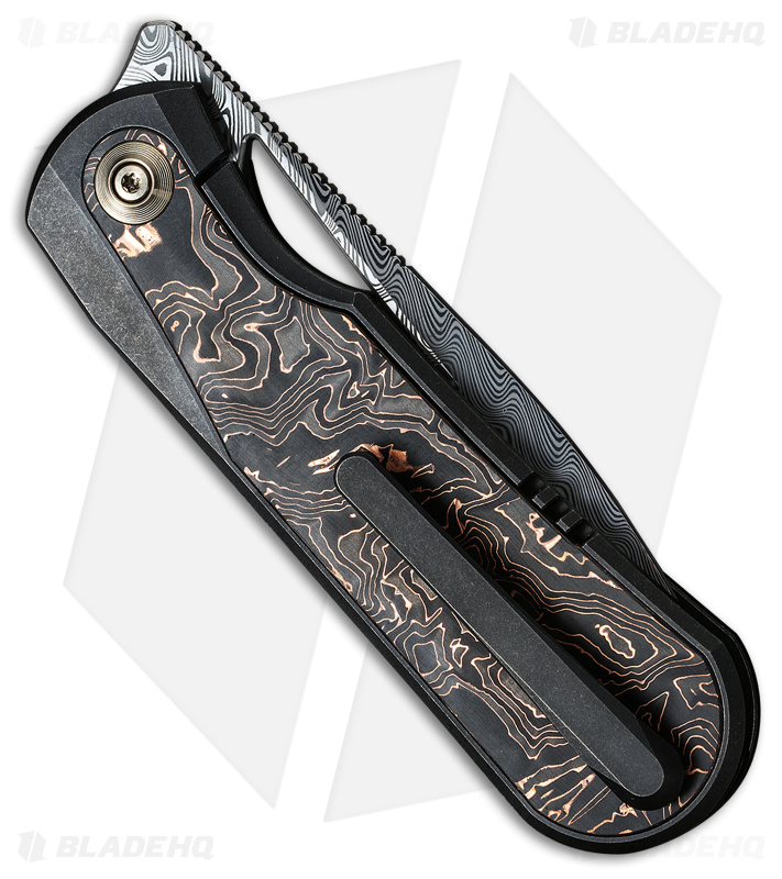 WE Knife Co. Baloo Frame Lock Knife Ti/Copper CF (3.3" Damasteel) WE21033-DS1