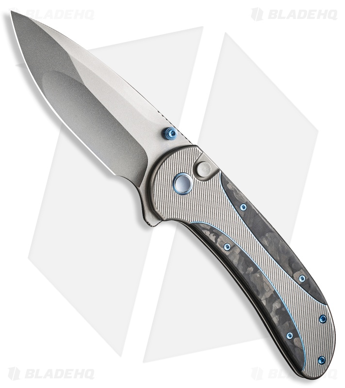 WE Knife Co. Zizzit Button Lock Knife Blue Marble Carbon Fiber/Ti (3.8" BB)