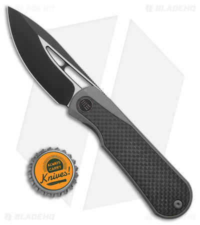 WE Knife Co. Baloo Frame Lock Knife Black Ti/Twill CF (3.3" Black SW) WE21033-2