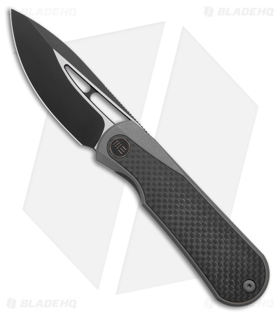 WE Knife Co. Baloo Frame Lock Knife Black Ti/Twill CF (3.3" Black SW) WE21033-2