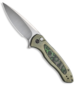 WE Knife Co. Kitefin Button Lock Knife Grn Titanium/Jungle FatCarbon (3" Satin)