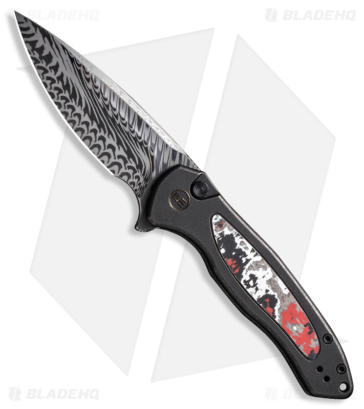 WE Knife Co. Kitefin Button Lock Knife Black Ti w/ Nebula FatC (Damasteel)