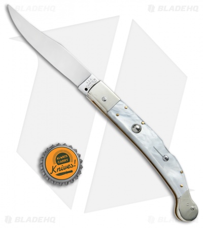 AGA Campolin 9" Sahara Italian Stiletto Lockback Automatic Pearlex (3.8" Mirror)