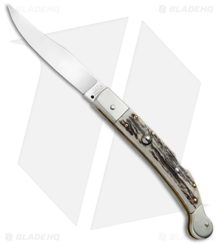 AGA Campolin 9" Sahara Italian Stiletto Lockback Automatic Stag (3.8" Mirror)