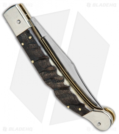 AGA Campolin 9" Sahara Italian Stiletto Automatic Knife Ram Horn (3.8" Mirror)