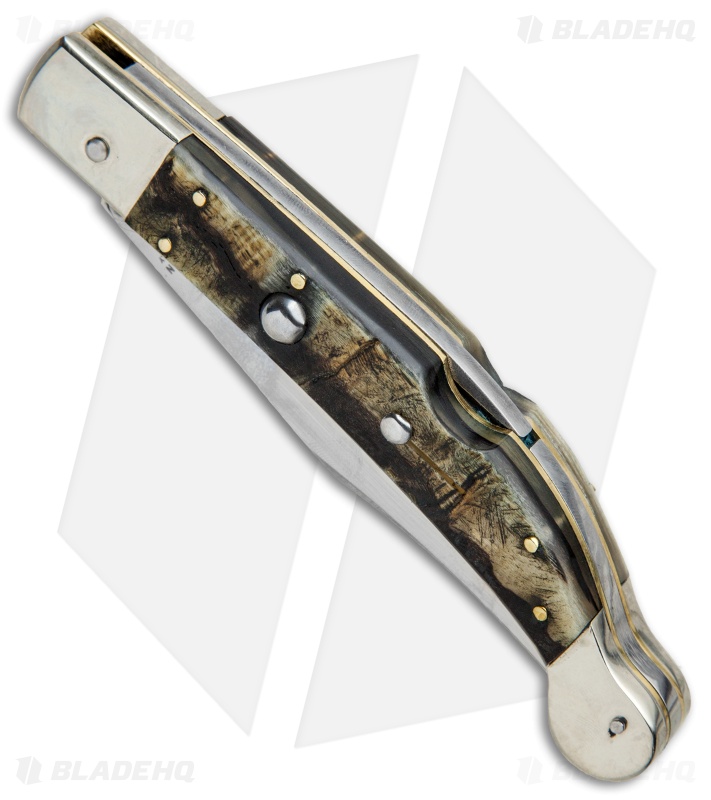 AGA Campolin 9" Sahara Italian Stiletto Automatic Knife Ram Horn (3.8" Mirror)