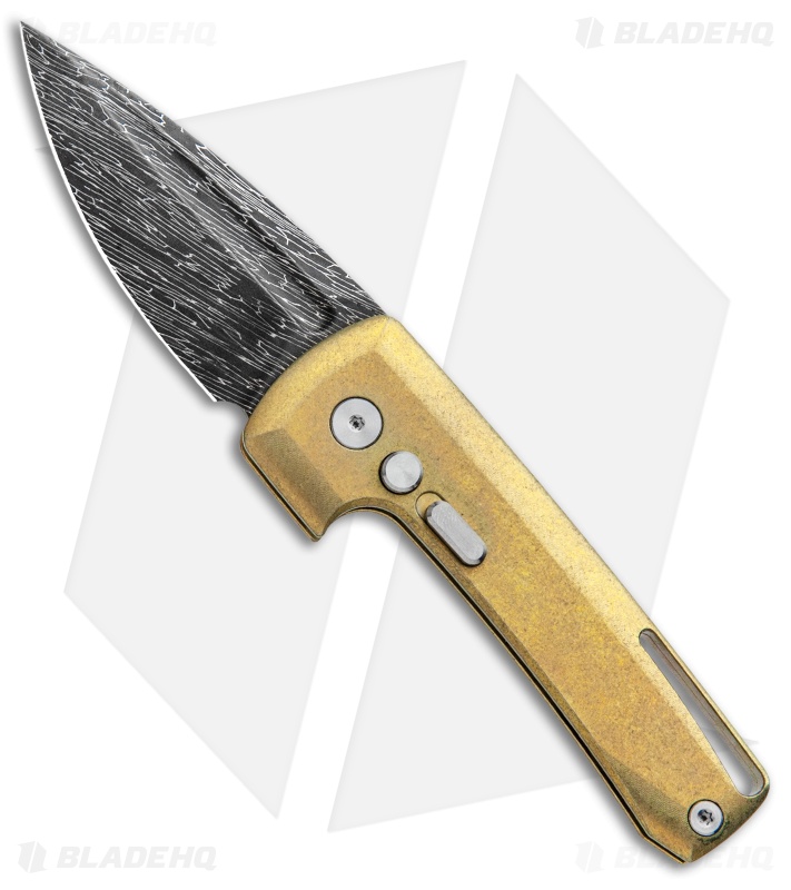 D Rocket Design Harlock Automatic Knife Gold Titanium (2" Damascus)