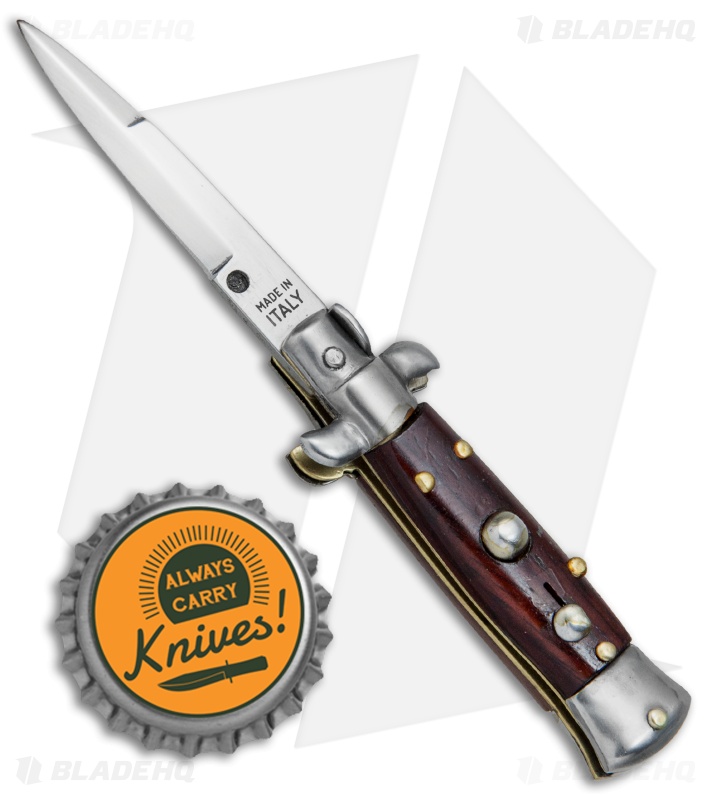 4.5" Italian Mini Stiletto Bayonet Automatic Knife Gonzo Wood (2" Satin)