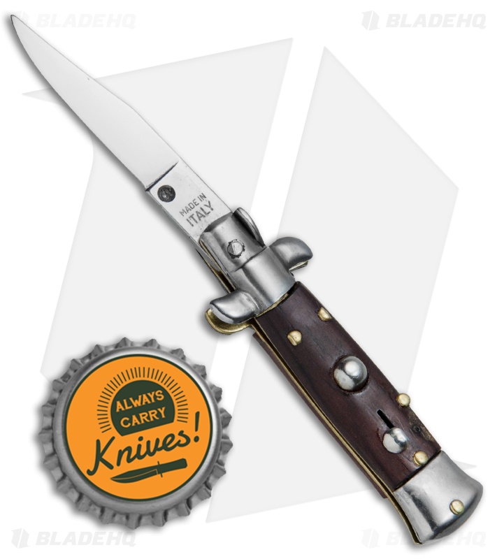 4.5" Italian Mini Stiletto Clip Point Automatic Knife Gonzo Wood (2" Satin)