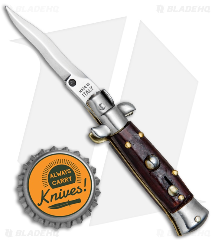 4.5" Italian Mini Stiletto Kris Automatic Knife Gonzo Wood (2" Satin)