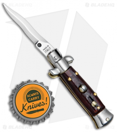 4.5" Italian Mini Stiletto Kris Automatic Knife Gonzo Wood (2" Satin)