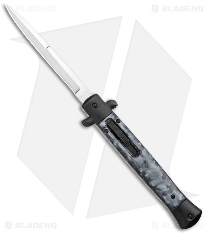 11" Italian Stiletto OTF Automatic Knife Black Smoke Abyss (4.9" Satin) Bayo
