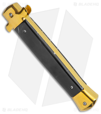 Mago 11" Italian Stiletto OTF Auto Knife Black Acrylic(4.75" Gold Bayonet)*DISC*