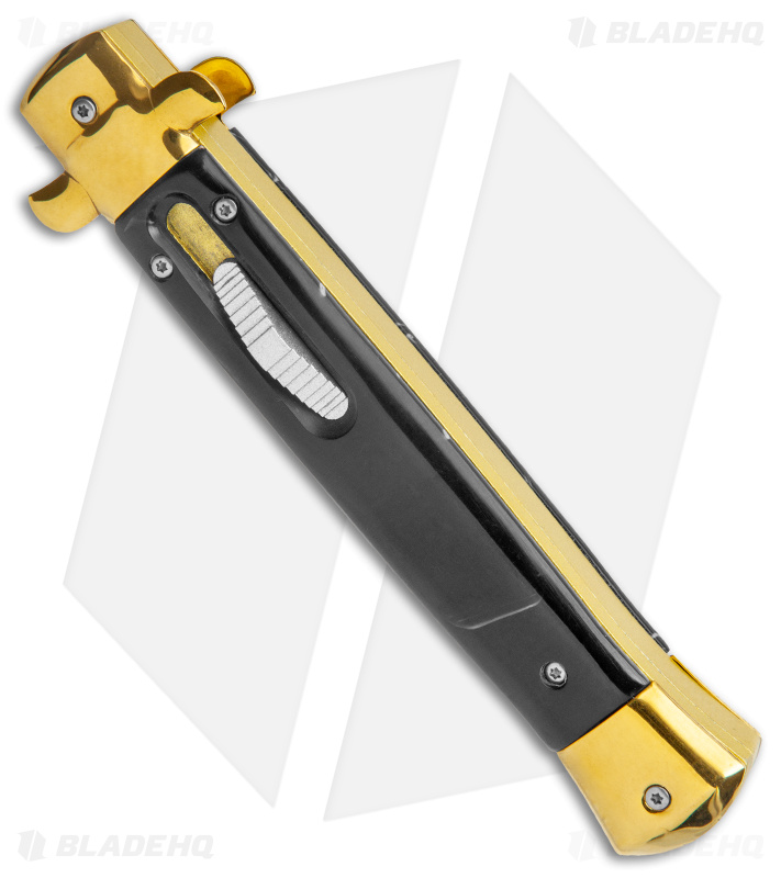 Mago 11" Italian Stiletto OTF Auto Knife Black Acrylic(4.75" Gold Bayonet)*DISC*