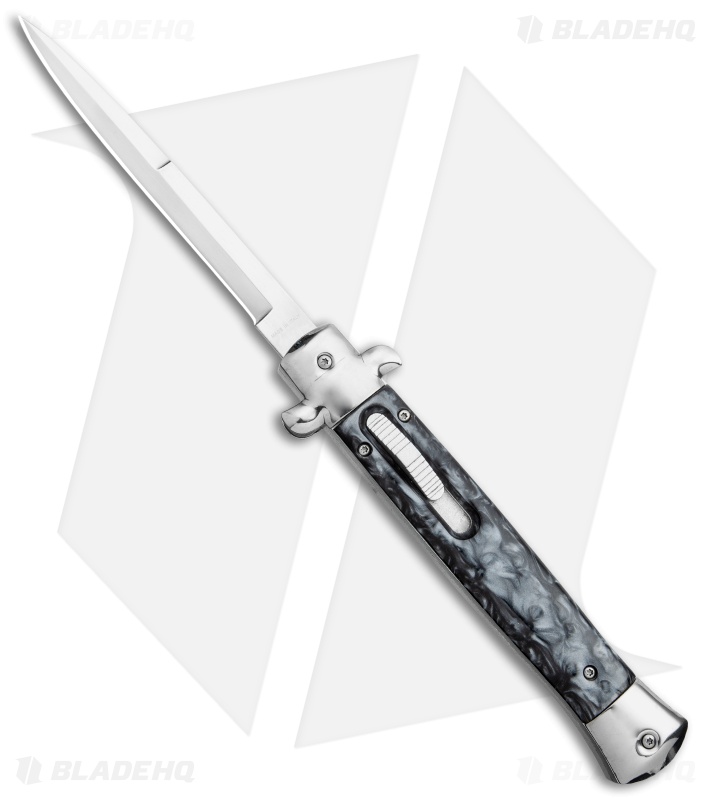 11" Italian Stiletto OTF Automatic Knife Black Smoke Abyss (4.9" Satin) Bayo