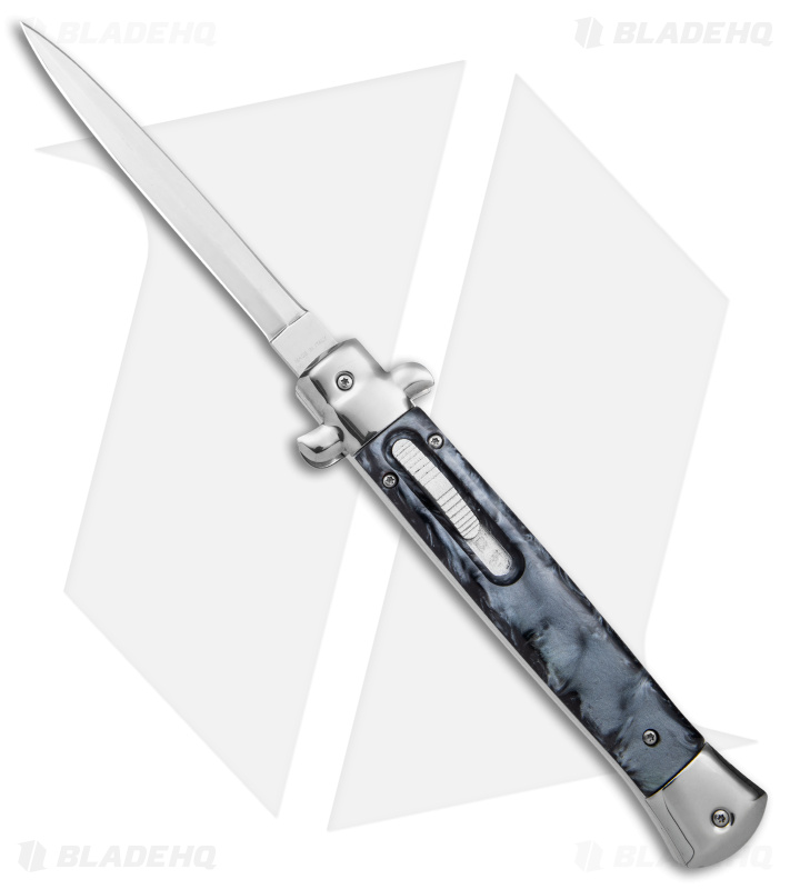 11" Stiletto OTF Automatic Knife Black Smoke Abyss (4.9" Polish) Dagger w/o Clip