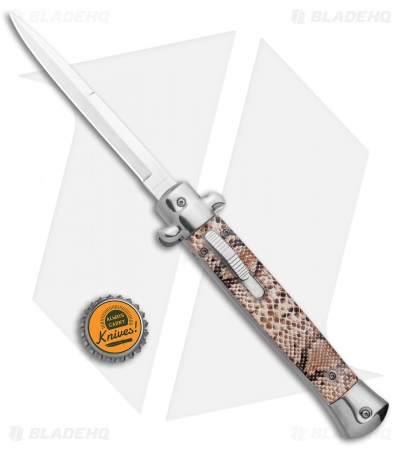 Mago 11" Italian Stiletto OTF Automatic Knife Black Diamondback (4.8" Satin)