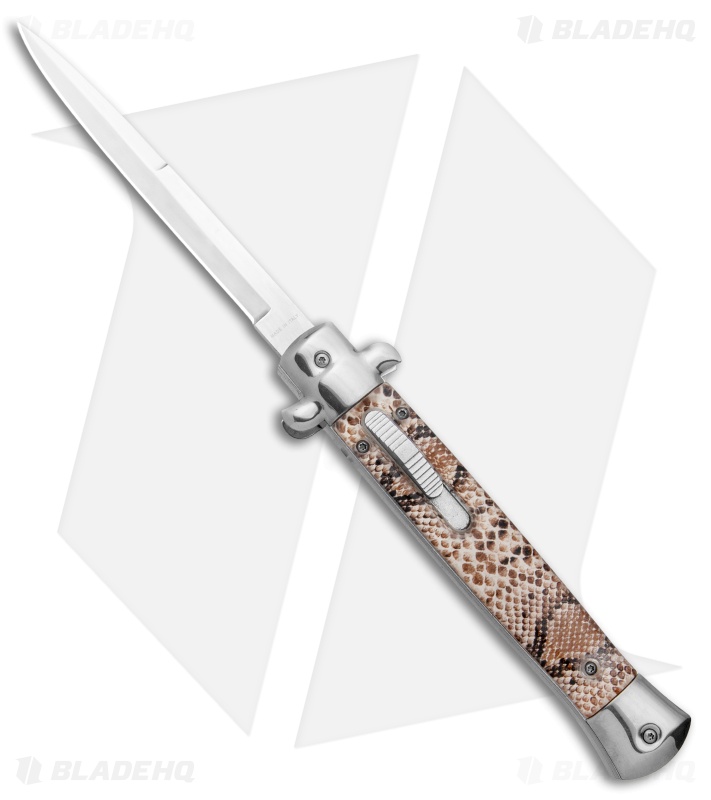 Mago 11" Italian Stiletto OTF Automatic Knife Black Diamondback (4.8" Satin)