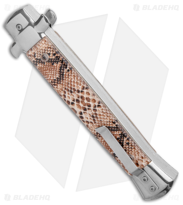 Mago 11" Italian Stiletto OTF Automatic Knife Black Diamondback (4.8" Satin)