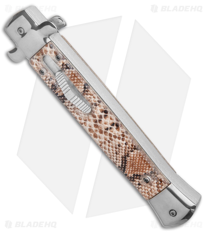 Mago 11" Italian Stiletto OTF Automatic Knife Black Diamondback (4.8" Satin)