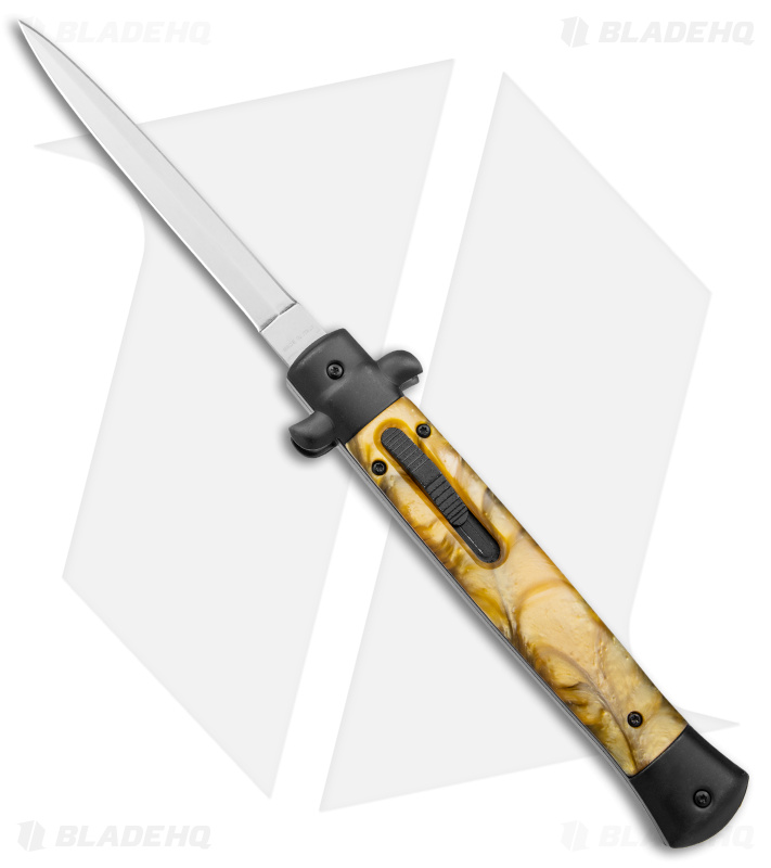 11" Italian Stiletto OTF Automatic Knife Gold Smoke Abyss (4.9" Satin) Dagger