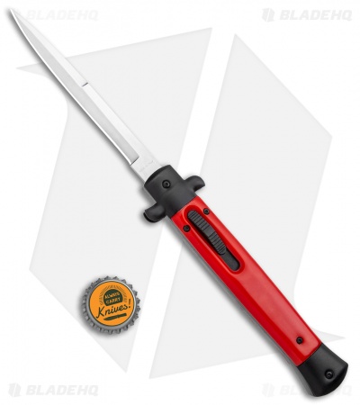 Mago 11" Italian Stiletto OTF Automatic Knife Red/Black (Satin Bayonet)