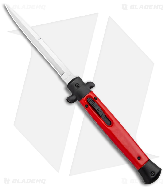 Mago 11" Italian Stiletto OTF Automatic Knife Red/Black (Satin Bayonet)
