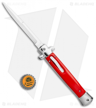 Mago 11" Italian Stiletto OTF Automatic Knife Red/Polished (Satin Bayonet)