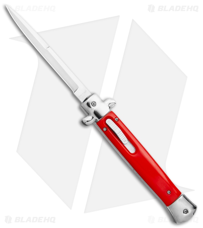 Mago 11" Italian Stiletto OTF Automatic Knife Red/Polished (Satin Bayonet)