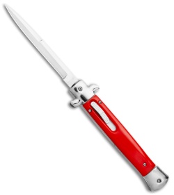 Mago 11" Italian Stiletto OTF Automatic Knife Red/Polished (Satin Bayonet)