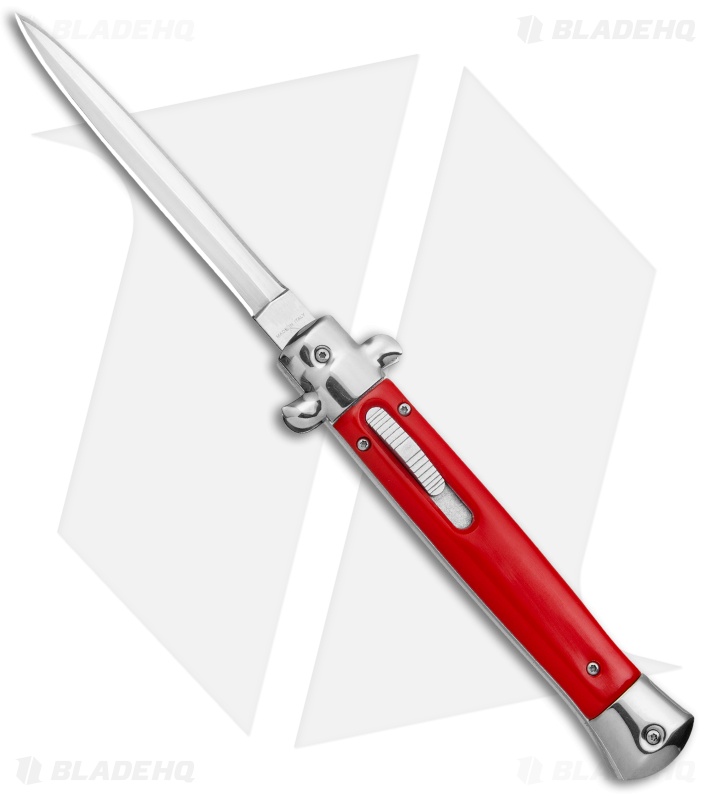 Mago 11" Italian Stiletto OTF Automatic Knife Red/Polished (Satin Dagger)
