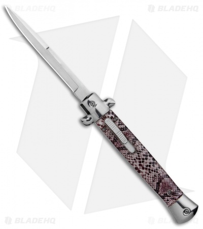 Mago 11"  Italian Stiletto OTF Automatic Knife Sidewinder Red (4.8" Satin)