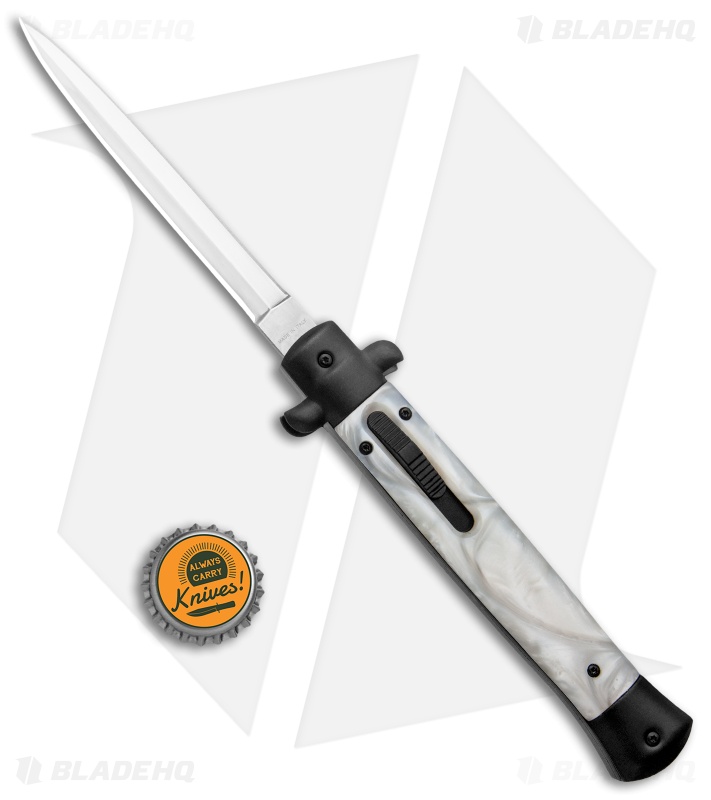 Mago  White Marble Italian Stiletto OTF Auto Dagger (4.75" Satin)