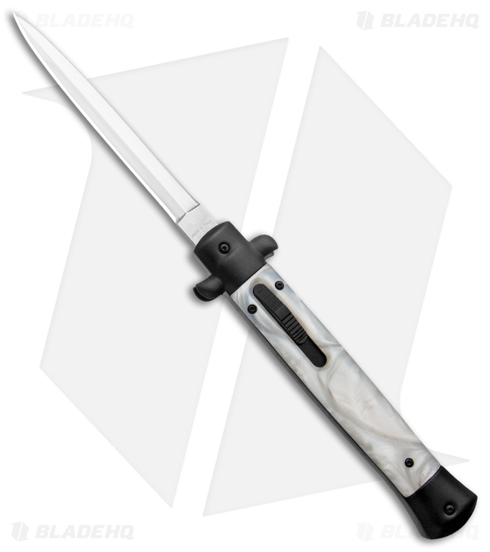 Mago  White Marble Italian Stiletto OTF Auto Dagger (4.75" Satin)