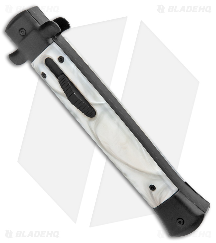 Mago  White Marble Italian Stiletto OTF Auto Dagger (4.75" Satin)