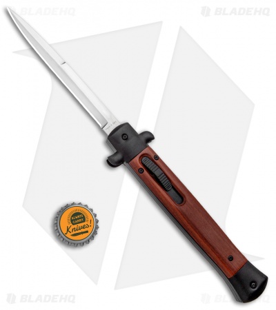 11" Italian Stiletto OTF Automatic Dagger Knife Wood/Black (4.75" Satin) 