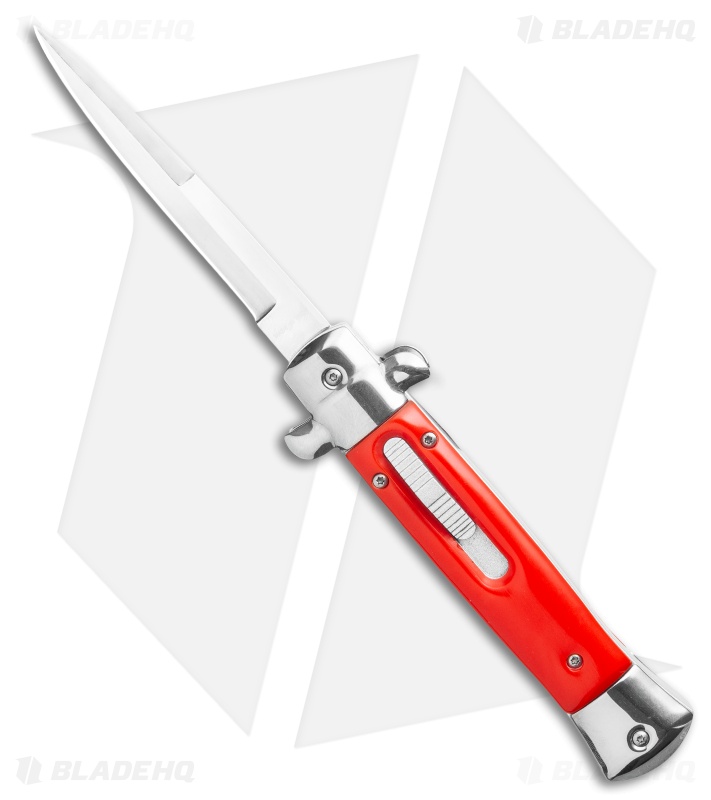 9" Italian Stiletto OTF Automatic Knife Red/Silver Bayonet (4.9" Satin)