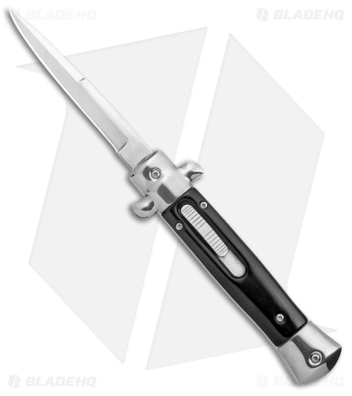 Mago 9" Italian Stiletto OTF Automatic Knife Bayo Black Acrylic (3.75" Polished)