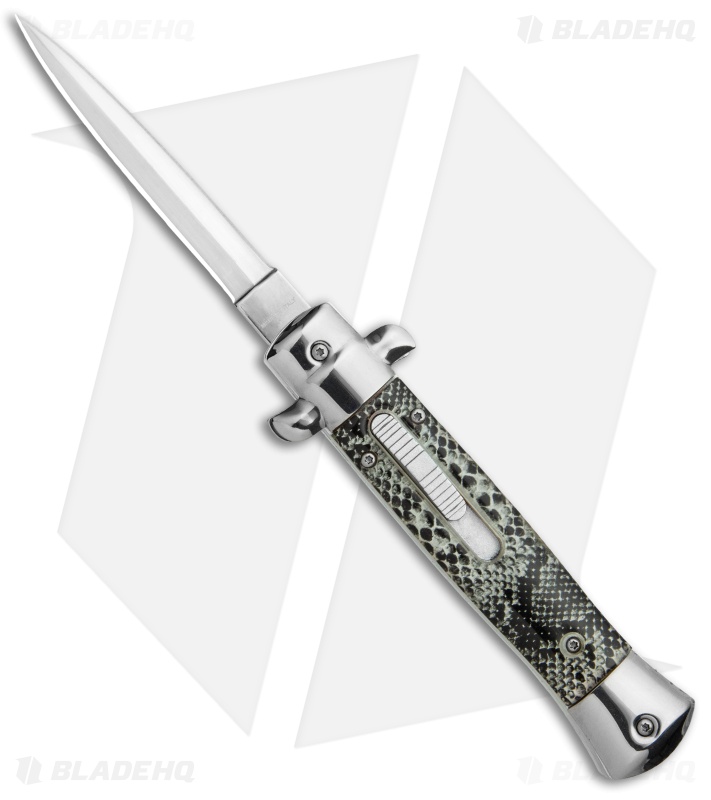 Mago 9" Italian Stiletto OTF Automatic Knife Cottonmouth W/O Clip (3.8" Satin)