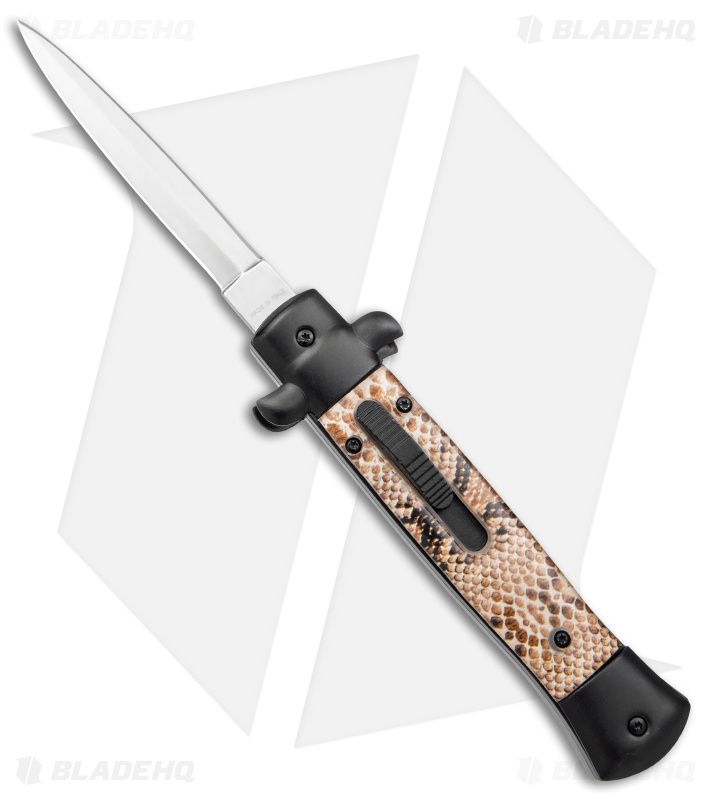 Mago 9" Italian Stiletto OTF Automatic Knife Diamondback (3.8" Satin) w/o Clip
