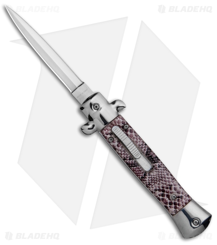 Mago 9" Italian Stiletto OTF Automatic Knife Diamondback (4.8" Satin)