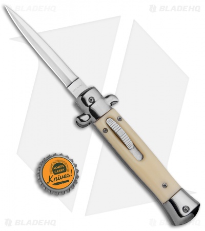 Mago 9" Sim Ivory Italian Stiletto OTF Automatic Knife - Satin Plain Dagg