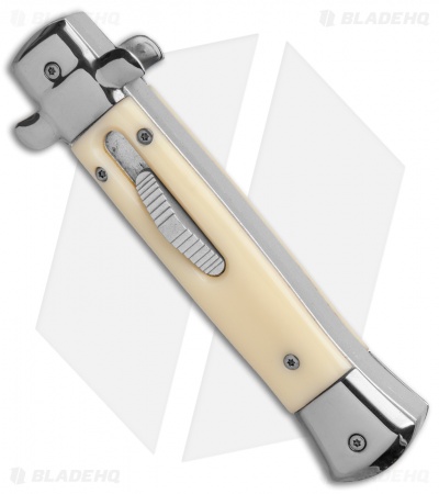 Mago 9" Sim Ivory Italian Stiletto OTF Automatic Knife - Satin Plain Dagg