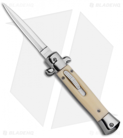 Mago 9" Sim Ivory Italian Stiletto OTF Automatic Knife - Satin Plain Dagg