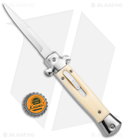 Mago 9" Italian Stiletto OTF Auto Knife Sim Ivory (3.9" Satin Bayo) w/o Clip