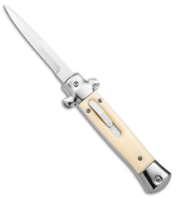 Mago 9" Italian Stiletto OTF Auto Knife Sim Ivory (3.9" Satin Bayo) w/o Clip