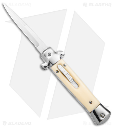 Mago 9" Italian Stiletto OTF Auto Knife Sim Ivory (3.9" Satin Bayo) w/o Clip