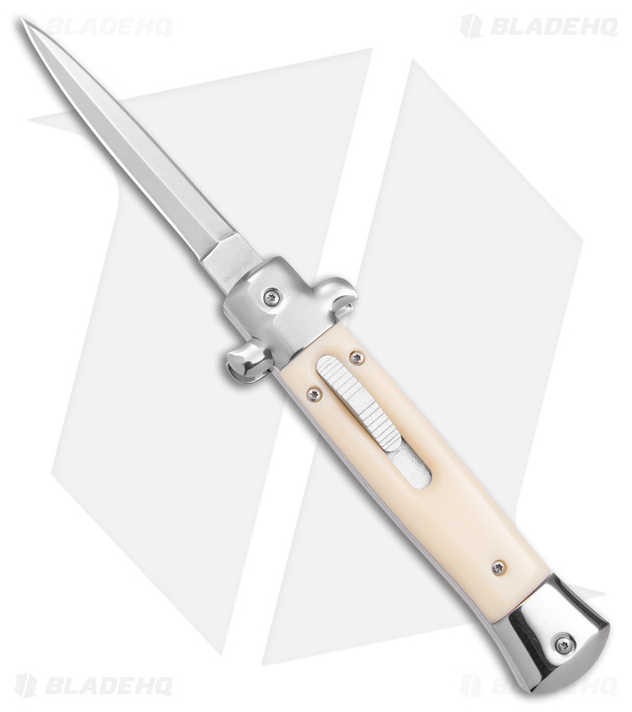 Mago Sim Italian Stiletto OTF Auto Dagger Knife White Ivory (3.875" Satin)