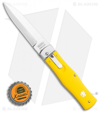 Mikov 241 Predator Lever Lock Automatic Knife Yellow (3.75" Polish) Pocket Clip
