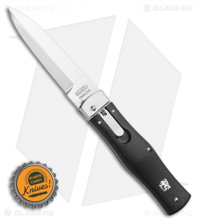 Mikov Predator Lever Lock Dagger Auto Knife Black (3.75" Polish) Pocket Clip